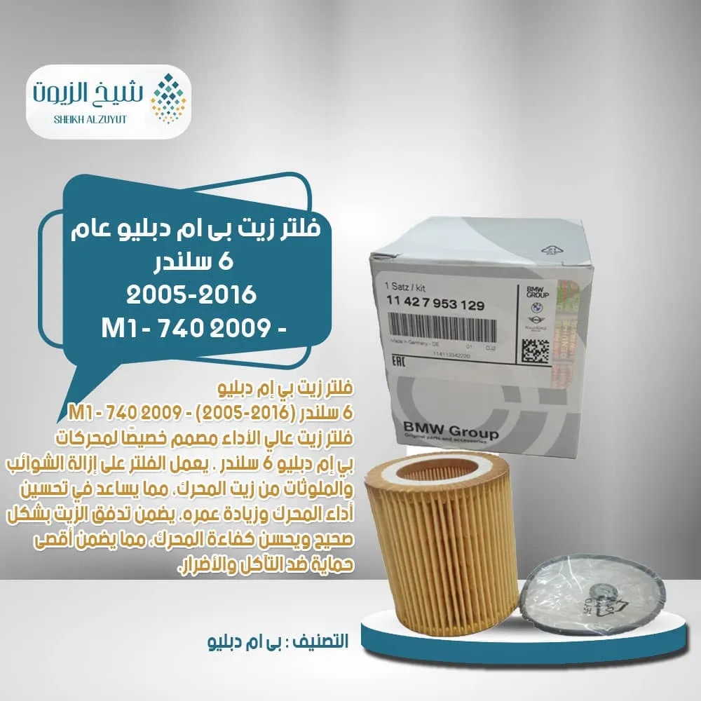 [11427953129] فلتر زيت بى ام دبليو عام 6  سلندر  2005-2016 - M1 - 740 2009